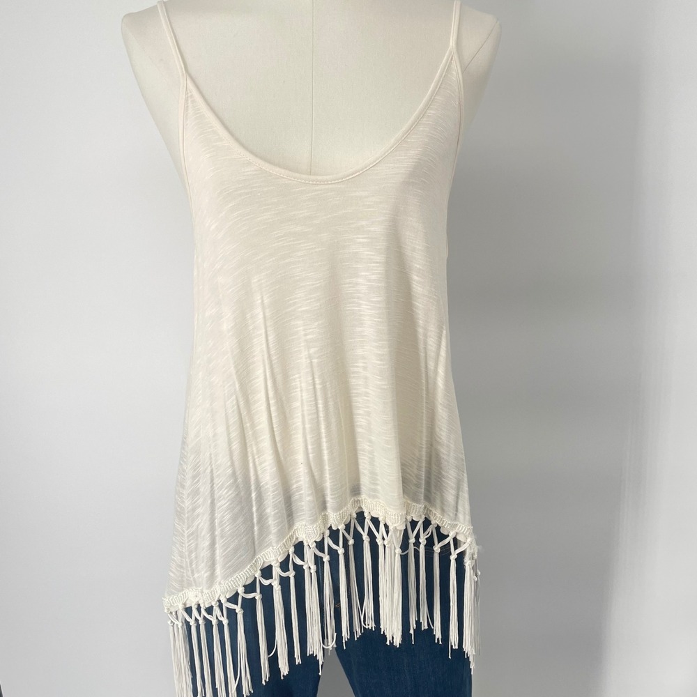 Y2K Ivory Macrame Fringe Knit Tank Top Indie Retro Soft Girl Aesthetic Size‎ S